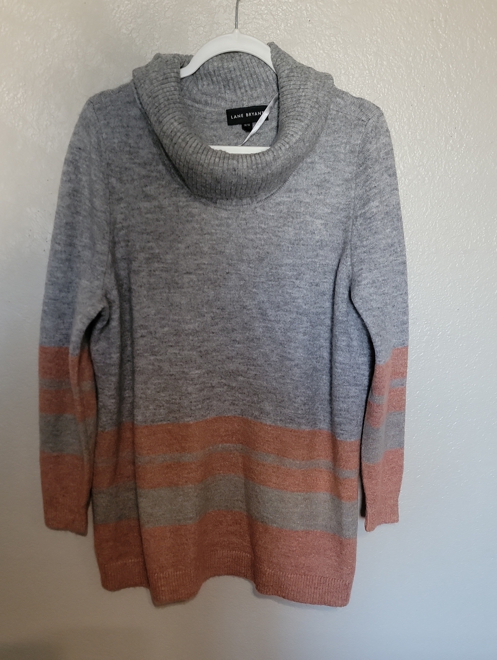 Lane Bryant Gray and Dusty Rose Stripe Cowl Neck Sweater
